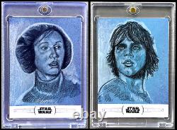2020 Topps Star Wars Chrome Perspectives 1/1 AP Sketch Cards Luke Leia by PLEAK