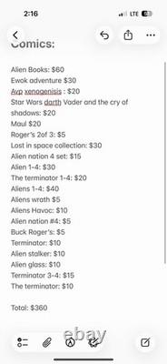 Comic Book Lot Star Wars, Alien, Terminator, Buck Rogers, Darth Vader, Maul, E