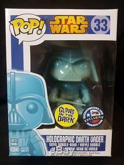 Funko Pop Star Wars Holographic Darth Vader #33 GITD Dallas Comic Con Blue Box