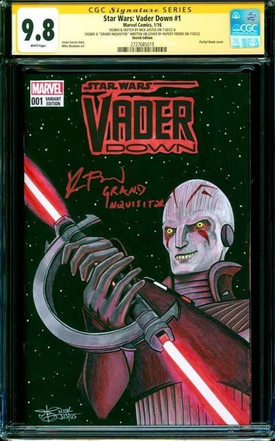 Signed Cgc Rupert Friend Grand Inquisitor Sketch Star Wars Vader Down #1 9.8