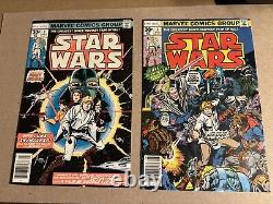 Star Wars #1, #2. 1st Print Marvel 1977 See Pics. Ink Back cover