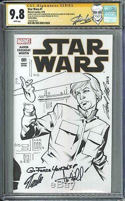 Star Wars #1 CGC 9.8 SS blank sketch Leonard Kirk signed Stan Lee, Hamil, Prowse