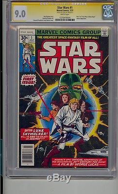 Star Wars #1 Cgc 9.0 Ss White Pages Signed Stan Lee A New Hope 1977 Movie