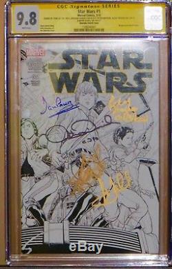 Star Wars #1 Sketch Variant cover CGC 9.8. Signed 5X Lee, Hamill & Prowse