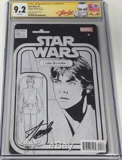 Star Wars Luke Skywalker #1 Action Figure B/W Variant Signed Stan Lee CGC 9.2 SS
